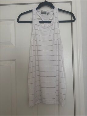 Athleta White Tank Top with Thin Sheer Stripes